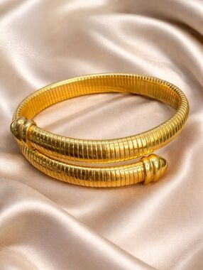 Joan Rivers Gold Coil Wrap Bracelet Ribbed Cuff Statement 7.25